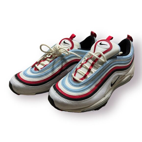 Nike Air Max 97 Gundam Running Shoe Mens 8 White Black Light Blue‎ CW6986 -100 - Picture 1 of 5